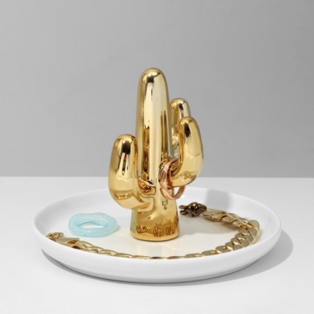 Cactus universal ceramic stand 14 × 11.5, white-golden color-1