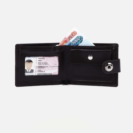 Male purse for magnet, department for bills, for maps, for coins, black color-3