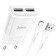 Network charger Hoco C88A, 2 USB, 2.4 A, Type -C - USB, 1 m, white cable