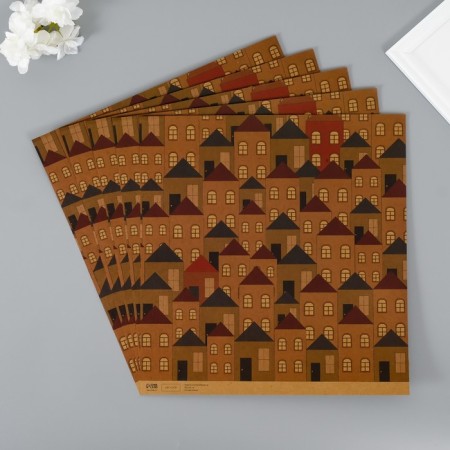 Scrapbooking paper bilateral craft "houses and umbrellas" density 180 grams set 5 pcs 30.5x32 cm-3
