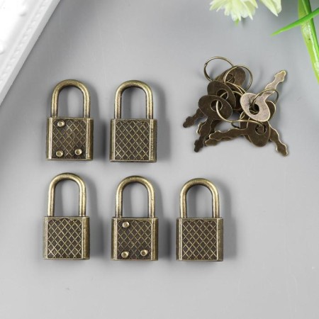 Lack with a key for the casket metal set 5 pcs C286 bronze 3.1x1.7 cm-1