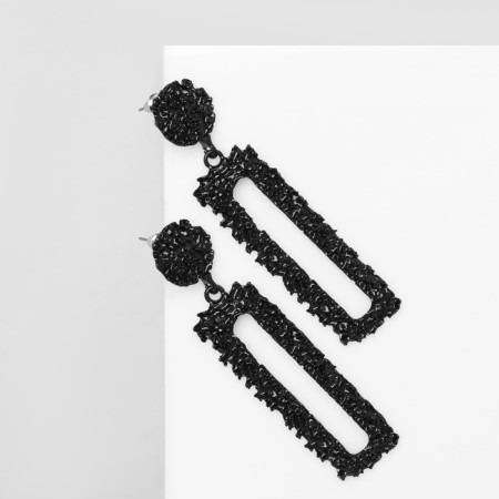 Earrings Metal "Caribbean" long rectangle, black color