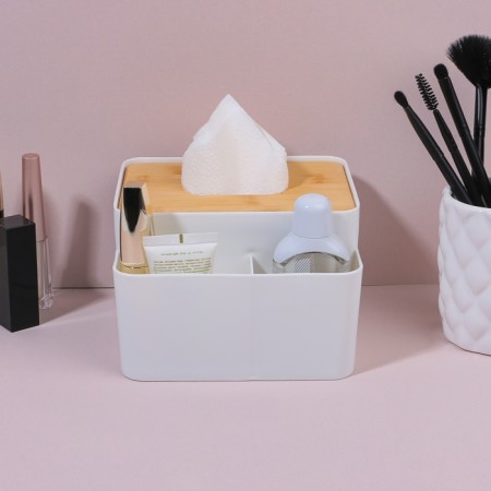 Organizer for storage "Bamboo", with a lid, 3 sections, 16 × 15 × 10 cm, white/brown color-4