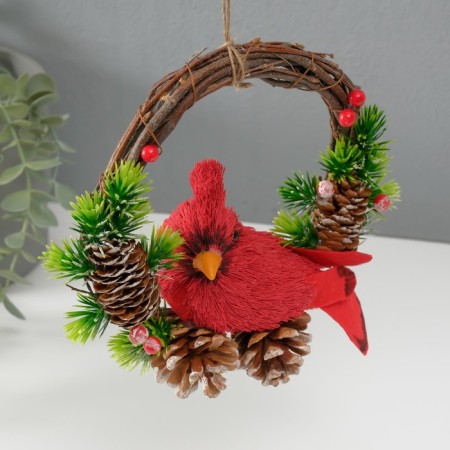 Souvenir Suspension "Red Bird on a wreath with cones" 7.5x20x20.5 cm-4