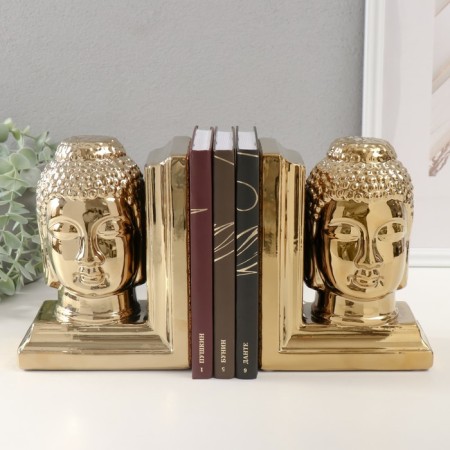 Book holders ceramics "Buddha's head" set 2 pcs gold 14.5x10x18.5 cm-3