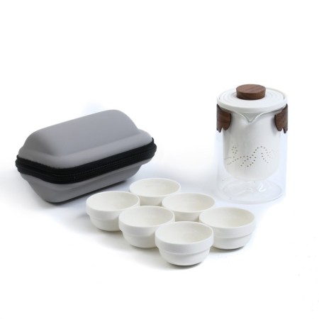 A set for a tea ceremony of 7 items per 6 people: a cup 50 ml, a kettle 400 ml, white-1