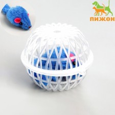 Mouse in a plastic ball, 7 x 5 cm, transparent ball/blue mouse