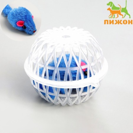 Mouse in a plastic ball, 7 x 5 cm, transparent ball/blue mouse