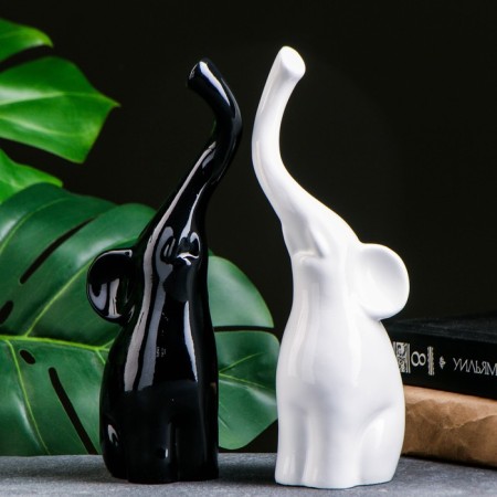 Figure "A couple of elephants" 9x15x25cm black/white,-3