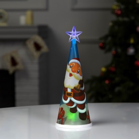 LED figure "Christmas tree with Santa Claus" 7.5 × 21 × 7.5 cm, plastic, batteries CR2032x1, glow of multi