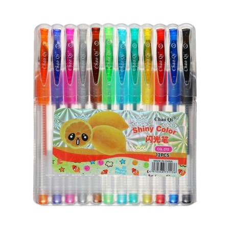 A set of gel pens, 12 colors, with sparkles, with a rubber holder, in a plastic box-15