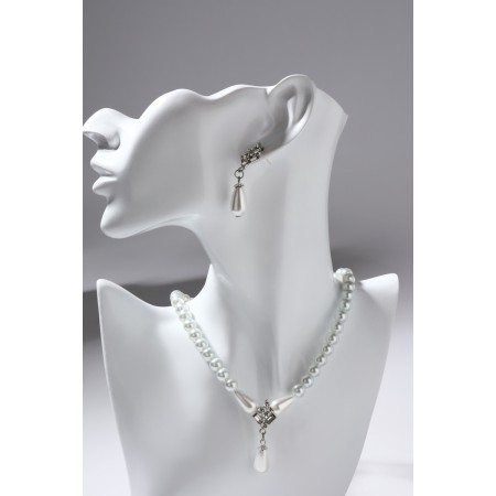 Set 2 objects: earrings, Antoinette necklace, white color in silver, 40 cm-6