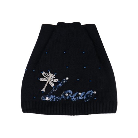 Knitted hat with a lapel for a girl, size 56