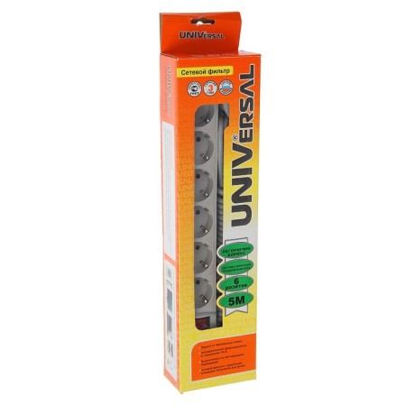 UNIVERSAL 967U-5005 network filter, 6 outlets, 5 m, 10 A, PVS 3x0.75, Gray-1