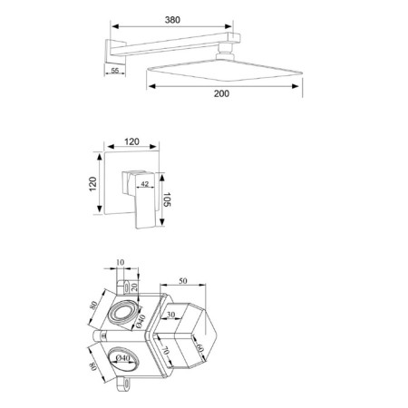 The shower system "RMS" SUS129-2, built-in, tropical shower, stainless steel, satin-3