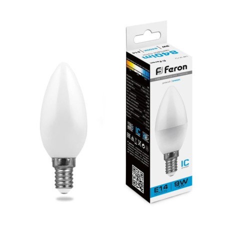 LED LED Feron, C37, 9 W, E14, 840 lm, 6400 K, 200 °, 100x37, cold white