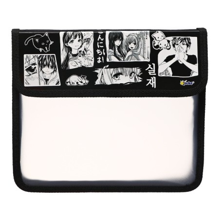 Folder for notebooks A5, 240 x 205 x 40 mm, with Velcro valve, plastic/textiles, PT-45 "anime" black/white