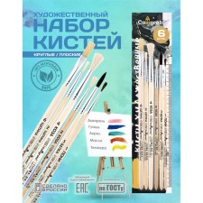 Set of brushes 6 pieces of calligrata (Round: Pony No. 1; Squirrel No. 3, Goat No. 2,4; flat: bristles No. 2.6) Economy