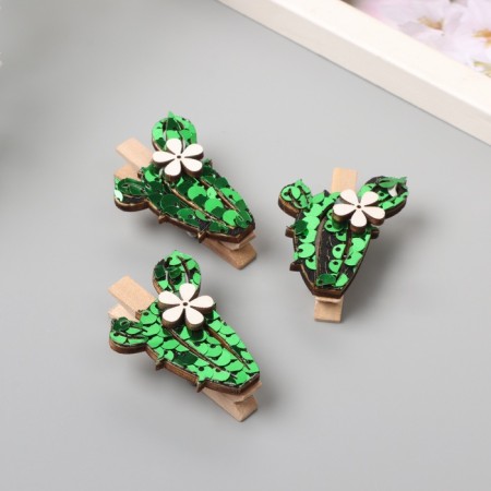 Decor for creativity wood "clothespin. Long cactus" sequin set 3 pcs 1.5x3.4x4.8 cm-1