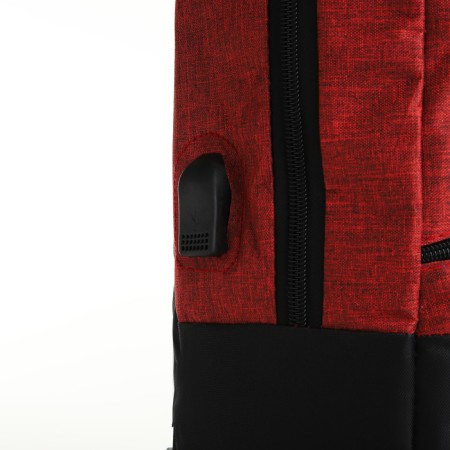 City backpack with USB from textiles with lightning, 2 pockets, black/red color-3