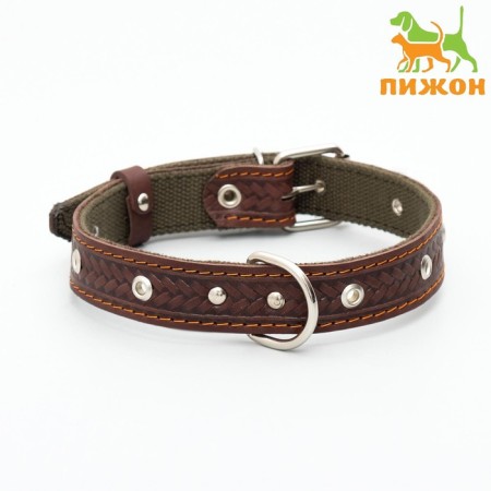 Combined dimensionless collar, leather/tarpaulin, 60x3 cm, Osh 30-57 cm, brown/green