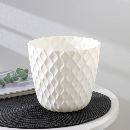 Pot for flowers with a pallet "Wave", 2.5 l, d = 17.5 cm, snow -white color-1