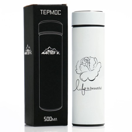 Thermos, 500 ml, Basic "Life is beautiful", with a strainer, with a temperature sensor, retains heat 8 hours-5