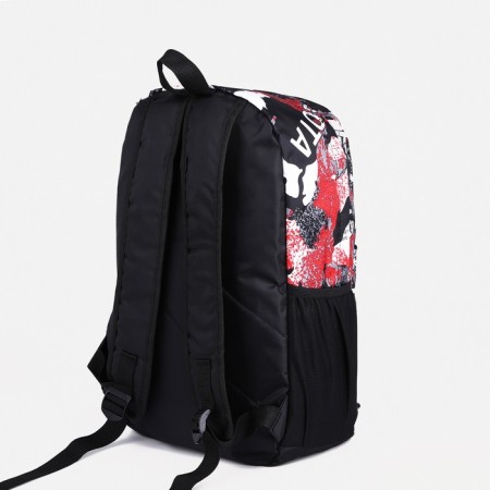 Youth backpack from textiles, 3 pockets, gray/red color-1
