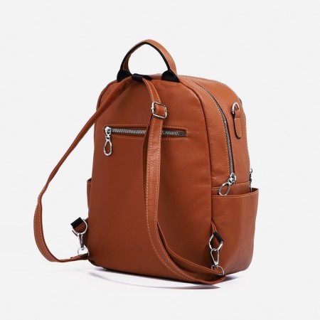 Women's backpack of artificial leather with a zipper, 4 pockets, bag, brown color-2