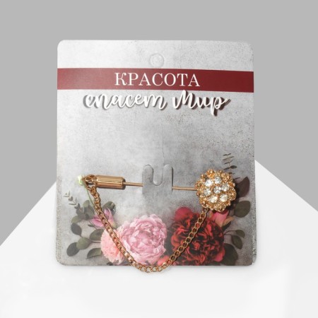 Pin "Flower", 5 cm, white color in gold-4