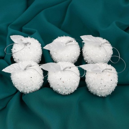 Decoration Christmas tree "apple" (set 6 pcs) 5x5 cm, white