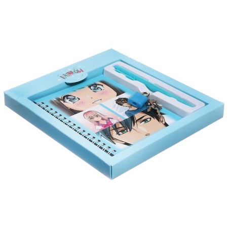 A set of MAZARI "Anime", included: notebook (17.5 x 19.5 cm, 48 sheets in a cage, with a lock, 70g/m2), Blue Automatic Blue Automatic 0.7 mm Ballic-1