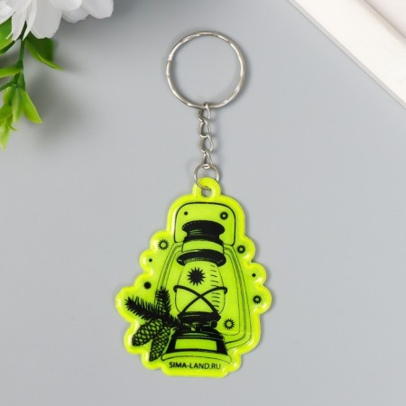 A keychain plastic reflective "New Year's lantern with a branch of spruce and cones" 5.5x4.3 cm-2