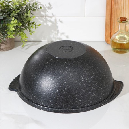 Cauldron, 4.5 l, glass cover, cast handles, anti -stick coating, color dark marble-3