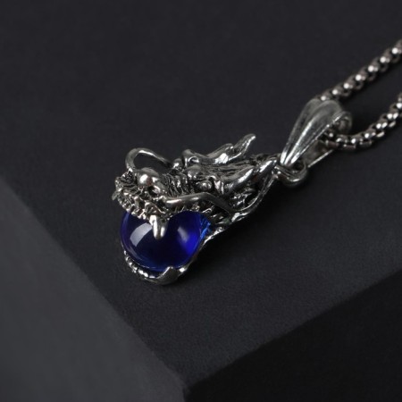 Pompeii-Pompeiy pendant Dragon, blue in black silver, 70 cm