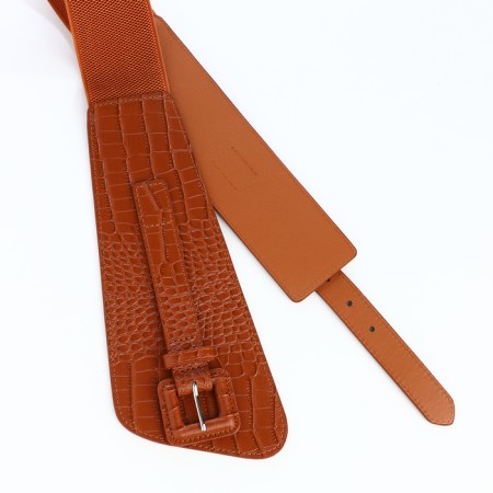 Women's belt, width 11 cm, leather buckle, red color-4