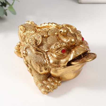 Necc Gold Polystone "Golden toad with a coin" 15.7x12x9.5 cm-1