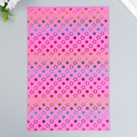 Foamiran "Golden stars on bright pink" 2 mm format A4 set of 5 sheets-3
