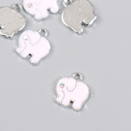 Decor for creativity metal, enamel, rhinestone "Elephant" silver 1.3x1.4 cm