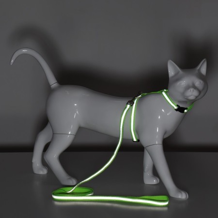 A set for cats is a reflective, width 1 cm, harness 21-35 cm, leash 120 cm, green-9