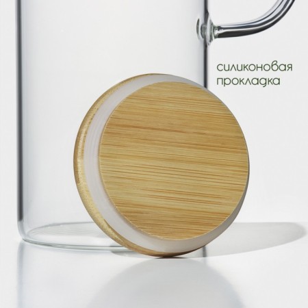 Glass jug with a bamboo cover Bellatenero "Eco", 1.3 l, 14 × 9 × 27 cm-2