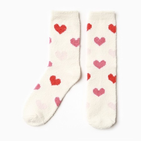 Women's socks, white color/hearts, size 36-40