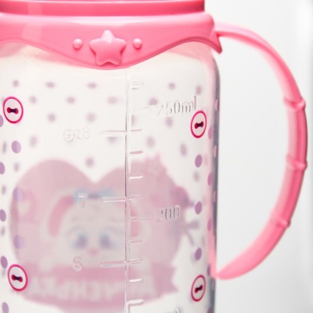A bottle for feeding "daughter", classic throat, 250 ml., 0 months, with handles, pink color-5