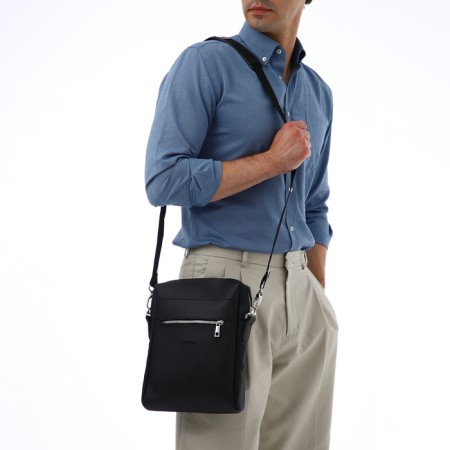 Male bag over the shoulder, Textura, artificial leather, black color-9