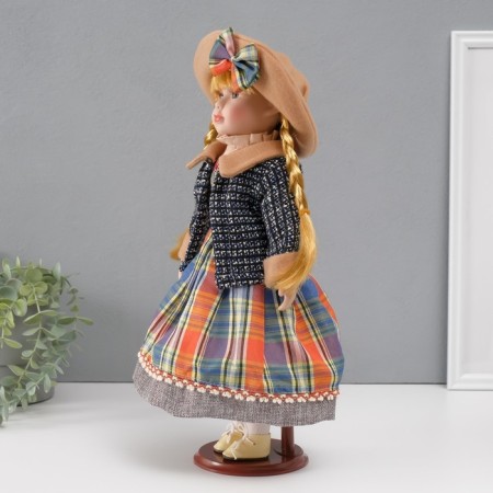 Doll Collectible Ceramics "Vika in a checkered multi -colored skirt" 39 cm-1