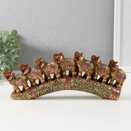 Souvenir Polystone "Seven African elephants in the gold, openwork blanket" 10.7x29x4 cm-3