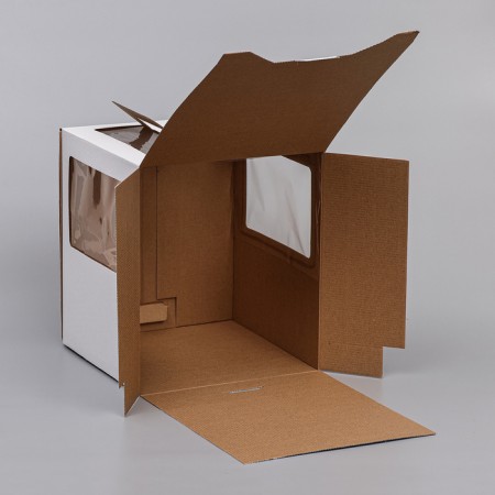 Box for cake 2 windows, with handles, white, 26 x 26 x 30 cm-3