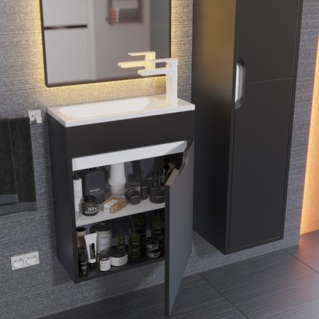 Tumbling under the Uperwood Modul sink, 50 cm, suspended, matte, black-2