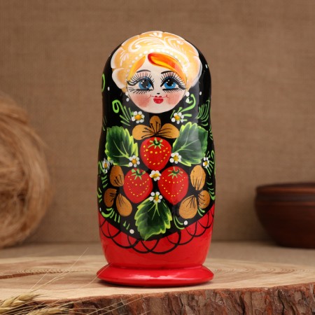 Nesting doll "strawberries", red dress, 5 puppet, 15 cm-8