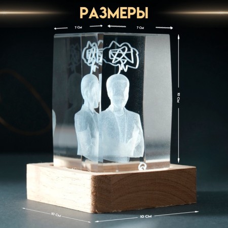 Souvenir glass backlight "rectangle. Thoughtrs" stand wood, USB 7x7x10-1